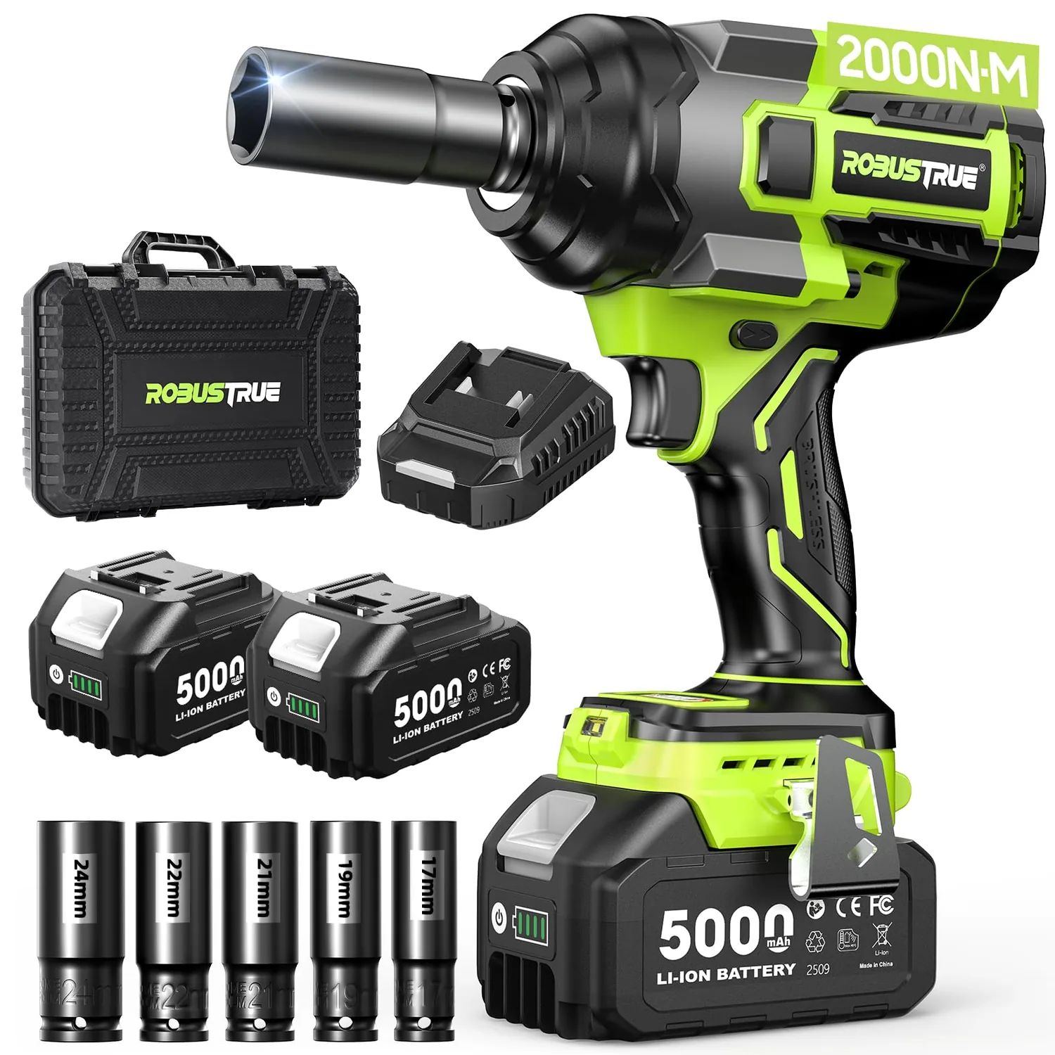 Robustrue Cordless Impact Wrench 1/2 Drive, 1475 Ft-lbs (2000N.m) Torque
