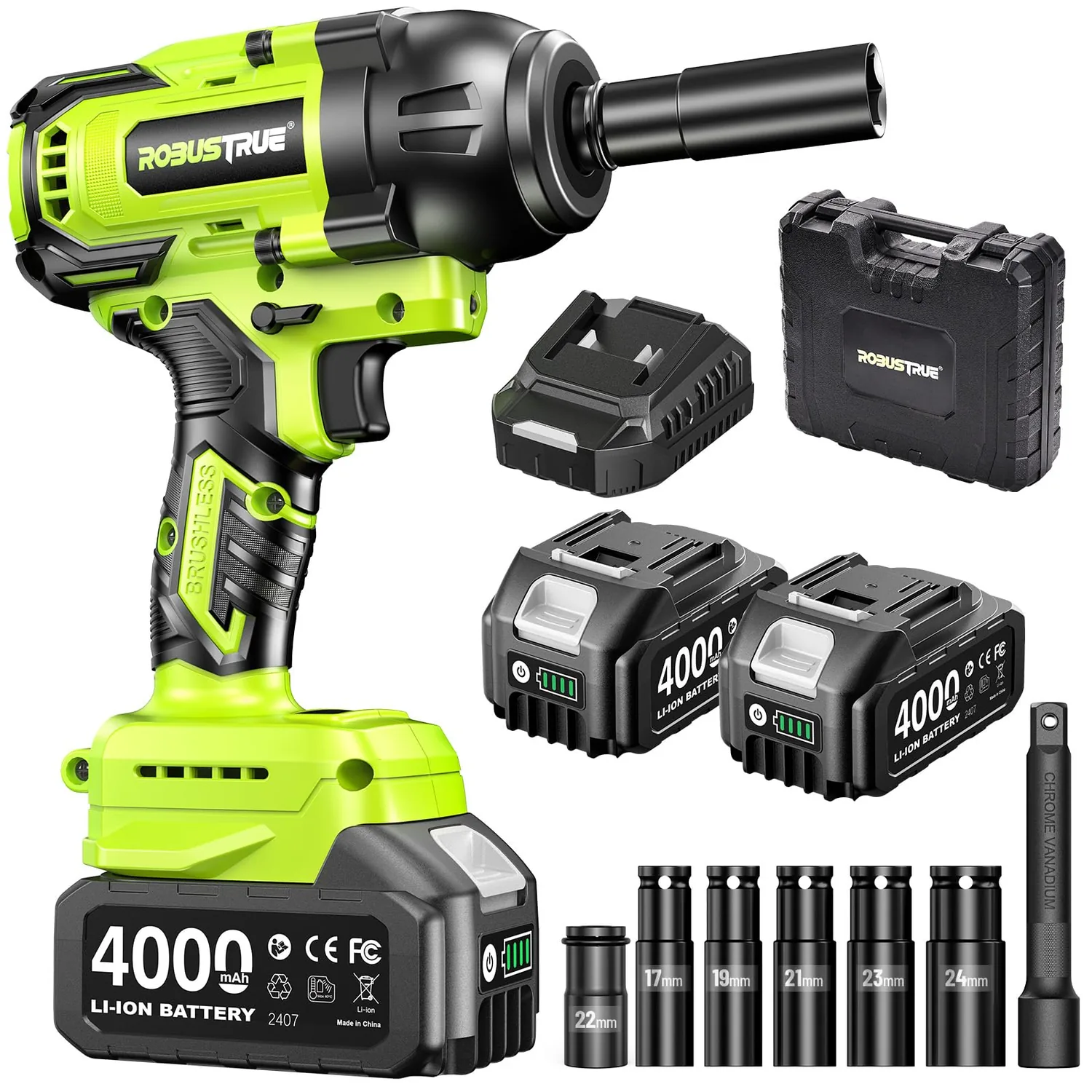 Cordless Impact Wrench, 885Ft-lbs (1200N.m) 1/2" Brushless Impact Gun
