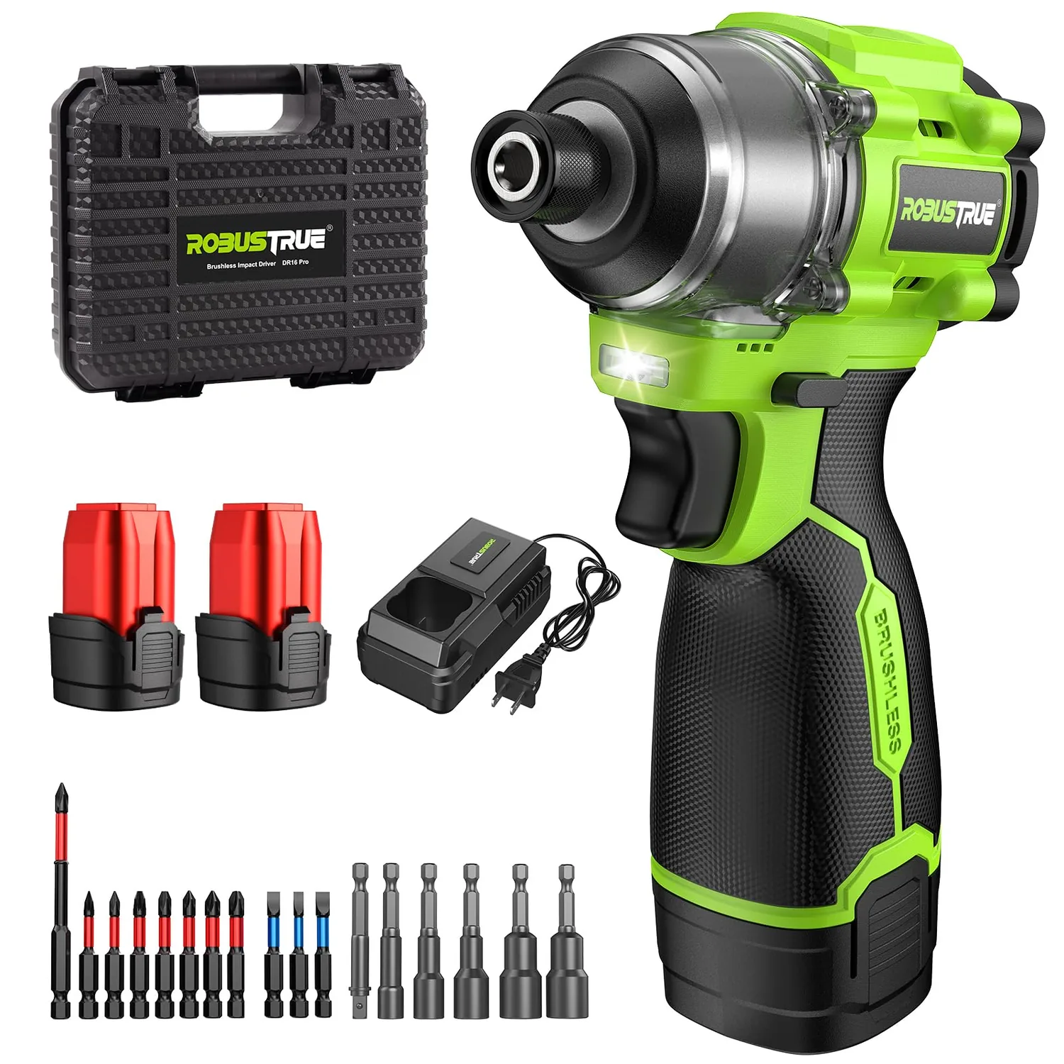 Robustrue 16.8V Cordless Brushless Impact Driver Kit 1/4"1416 in-lbs